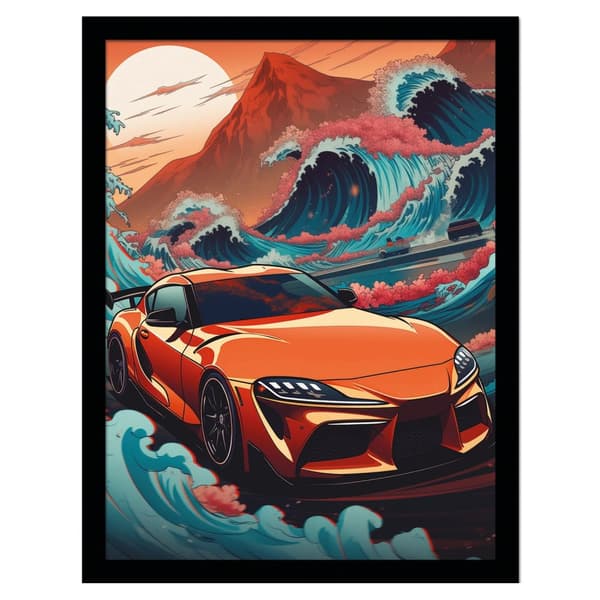 Wave Collection Wave Cars Zupra Framed Poster Orange/Blue 30cm x 40cm