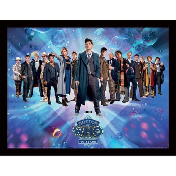 Doctor Who 60 Years Of Doctors Framed Poster Blue/Black 30cm x 40cm