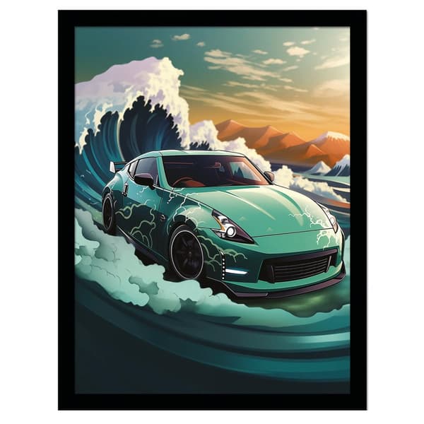Wave Collection Wave Car Fairlady Framed Poster White/Blue/Green 40cm x 30cm