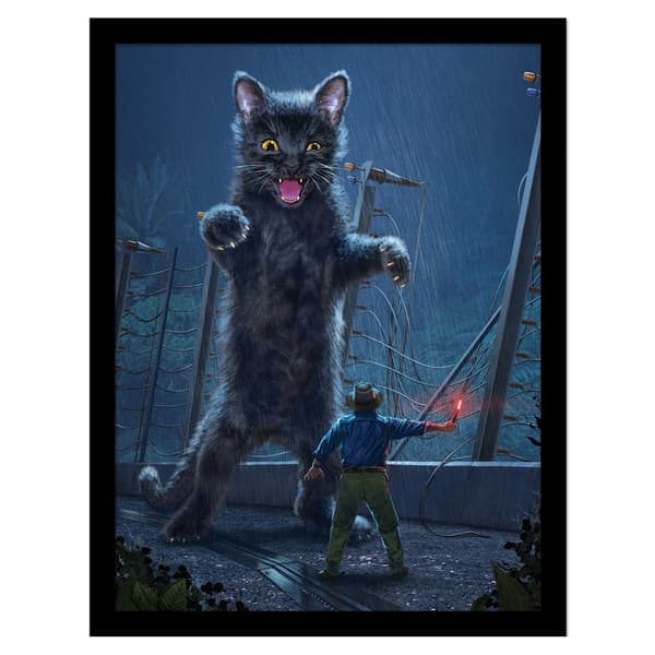 Vincent Hie Jurassic Kitty Framed Poster Blue/Grey 30cm x 40cm