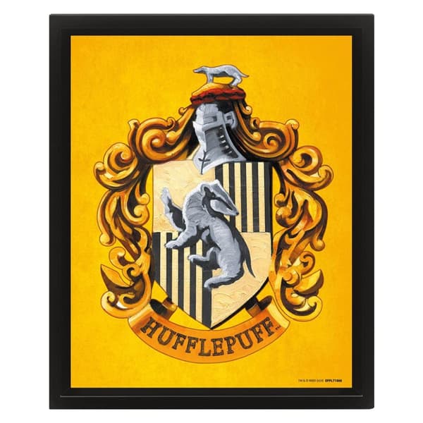 Harry Potter Hufflepuff 3D Lenticular Framed Poster Yellow/Grey/Black 10cm x 8in