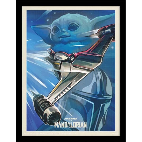 Star Wars: The Mandalorian Grogu Logo Inramad affisch Blue/Silver/White 40cm x 30cm