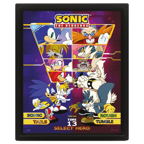 Sonic The Hedgehog Select Your Fighter Lenticular Framed Poster Multicoloured 25.5cm x 20.5cm