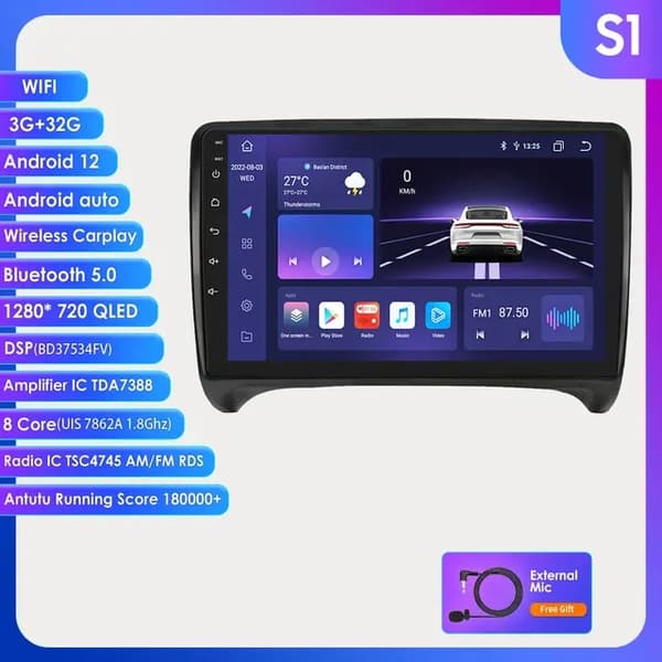 Auton multimediasoitin, Android 12, GPS, HC1-1G 32G-4CORES