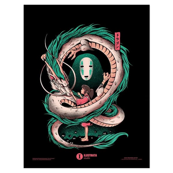 Ilustrata The Girl And The Dragon Framed Poster Black/Green/Brown 40cm x 30cm