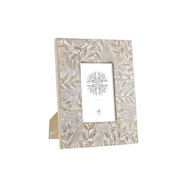 Fotoram DKD Home Decor Vit Naturell Glas Mangoträ Indier 20 x 1,3 x 25 cm