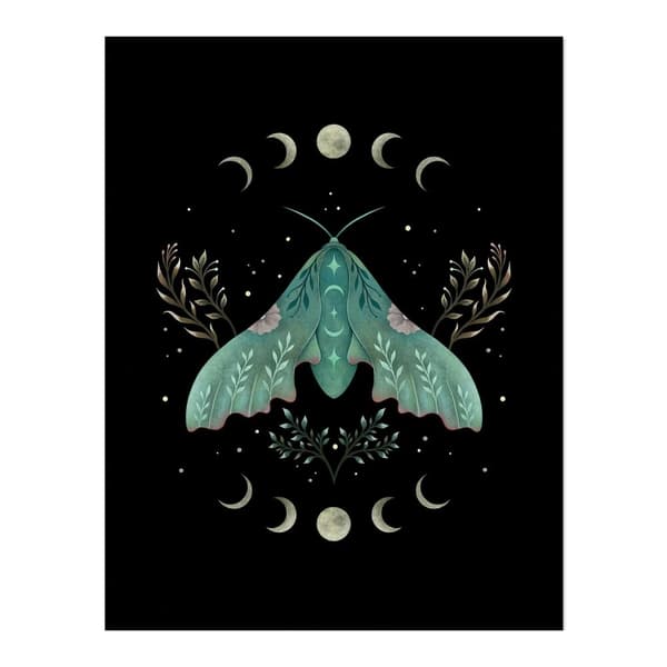 Episodic Drawing Luna Moth Framed Poster Black/Green 45cm x 35cm