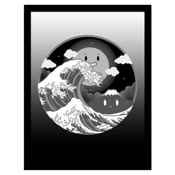 Artthree Wave Of Kanagawa Retro Framed Poster Black/White 45cm x 32cm