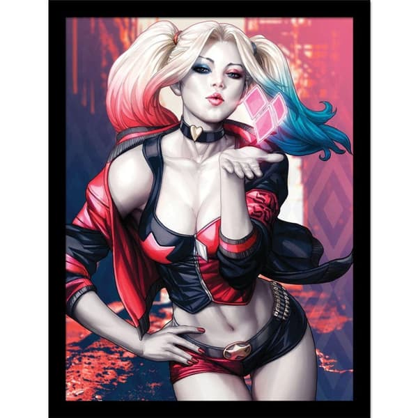 DC Comics Harley Quinn Blow Framed Poster Red/Black 40cm x 30cm