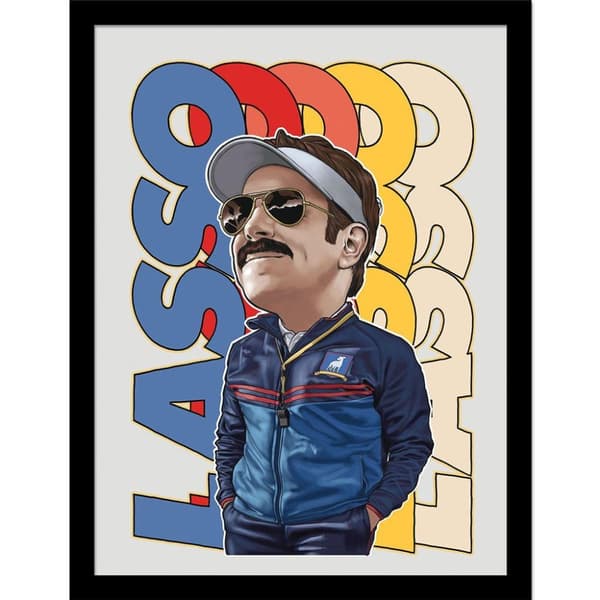 Ted Lasso Bobble Head Framed Poster Blue/Red/Yellow 40cm x 30cm