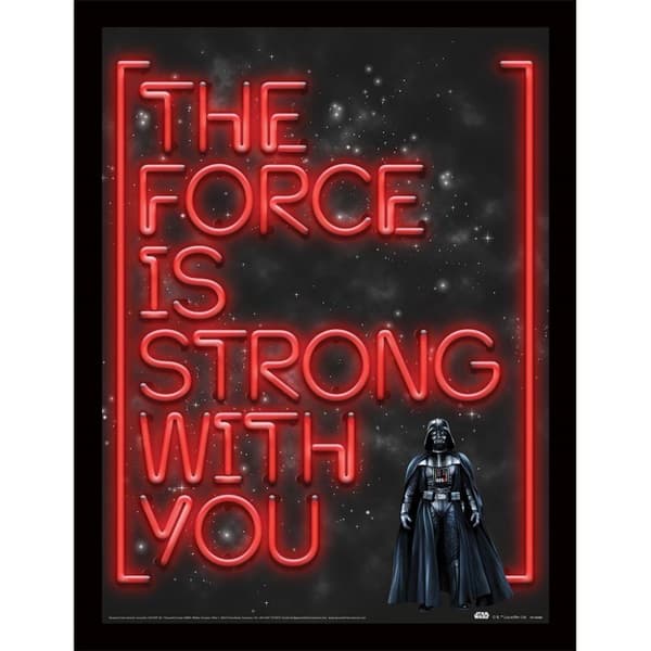 Star Wars The Force Is Strong With You Neon Framed Poster Red/Black 40cm x 30cm