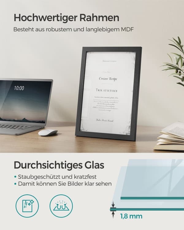 Rootz 2-delat set tavelramar - Fotoramar - Väggkonstramar - MDF och glasmaterial - Lättvikt - Lätt att hänga - Snygg design - 36,5 cm x 26 cm x 1,5 cm