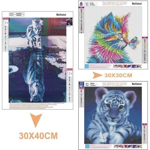 Gör-det-själv 5D-diamantmålning korsstygnsbroderi, 3-pack Cat and Tiger 5D-diamantmålning kompletta borrsatser, väggdekaler i vardagsrummet