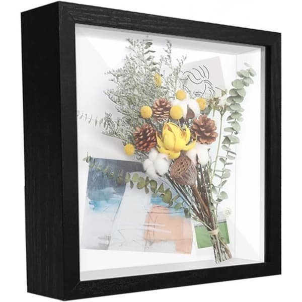 Djup 3D-ram 20,3 x 20,3 cm fotoram 3D-rutinram Trälåda Fyrkantig objektram för medaljer, biljetter, blommor