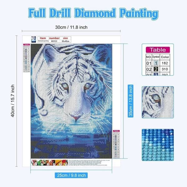 5D Diamond Painting Tiger, DIY Animals Diamond Painting Kit, Diamond Arts Craft for Home Wall Decoration 30 x 40cm