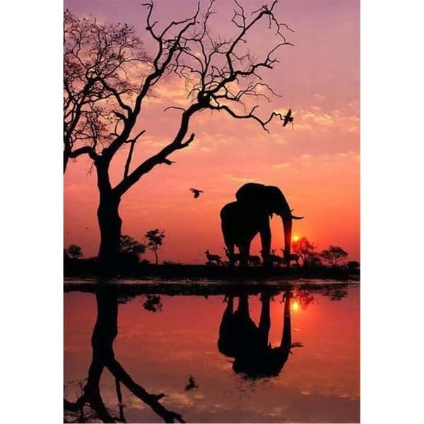 Diamantmålning 5D - Elefant - 30x40 cm - Flerfärgad - Glittrande diamanter