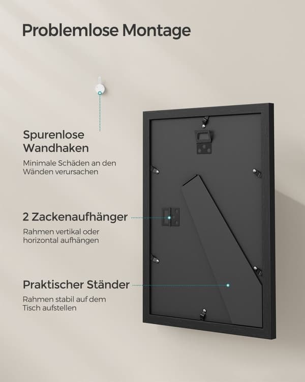 Rootz Moderne fotorammesæt - Billedramme - Vægdekoration - MDF-glas - Letvægts - Let at hænge - Stilfuldt design - 36,5 cm x 26 cm x 1,5 cm