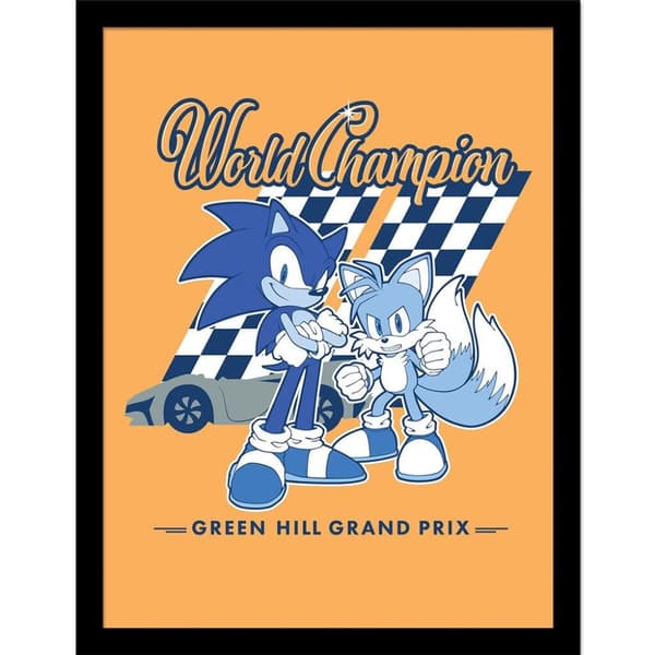 Sonic The Hedgehog World Champion Framed Poster Orange/Blue 40cm x 30cm