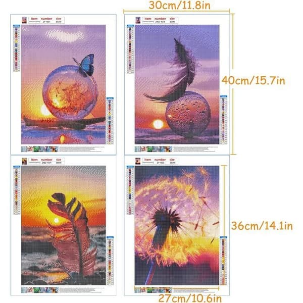 4-pack hel 5d diamantmålning Maskros diamantbroderi för heminredning/vardagsrum/sovrum/kontor 30x40cm