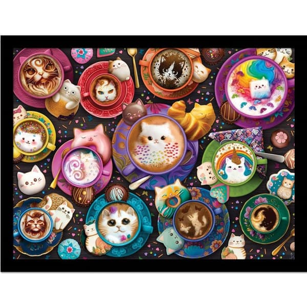 Brigid Ashwood Cat Lattes Framed Poster Black/Multicoloured 40cm x 30cm
