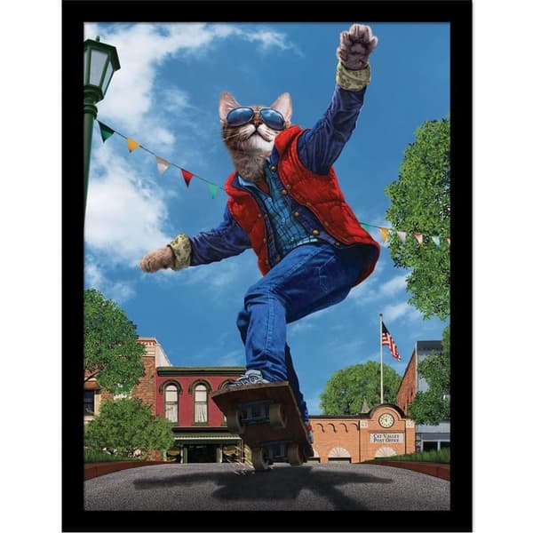 Vincent Hie Cat To The Future Framed Poster Blue/Multicoloured 40cm x 30cm