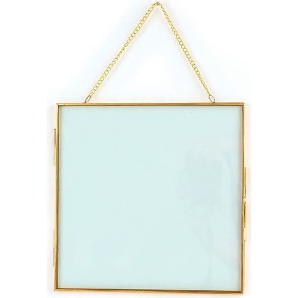 Glasram - Vintage - 20 x 20 cm - Guld - Dubbelglasad - Metallkedja
