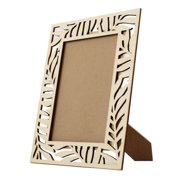 Fotrahållare - Naturligt trä - Anpassningsbar - 23,6 x 18,6 cm - Lövutskärningar - Nutida design