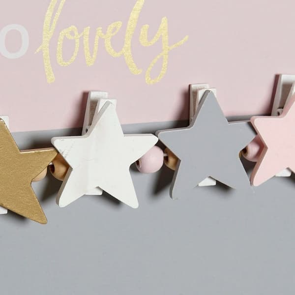 Valokuvakehys Pyykkipojilla DKD Home Decor Hello Lovely Puu MDF Tähdet 40 x 1 x 24 cm