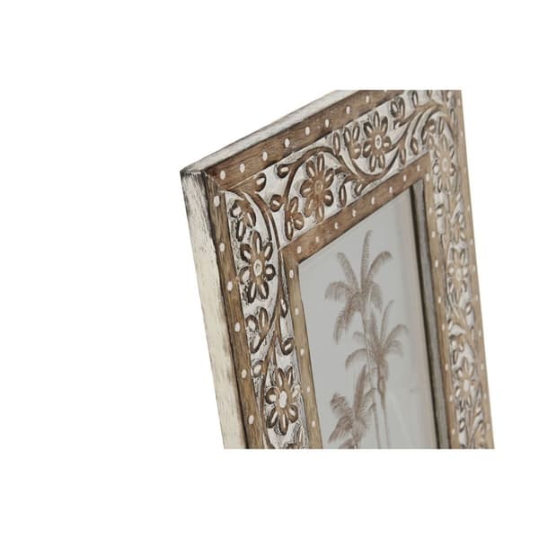 Fotoram Home ESPRIT Vit Naturell Glas Mangoträ Indier 26,5 x 2 x 31,5 cm