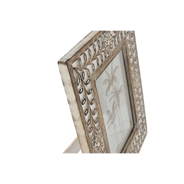 Fotoramme Home ESPRIT Hvit Naturell Krystall Treverk av mangotre Blomster Indianer 26,5 x 2 x 31,5 cm