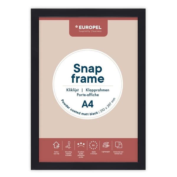 Europel fotoram - 355071 - A4 clic-clac affischhållarram, svart, 25 mm platt profil