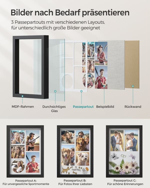 Fotoram A4 med väggkrokar ask svart