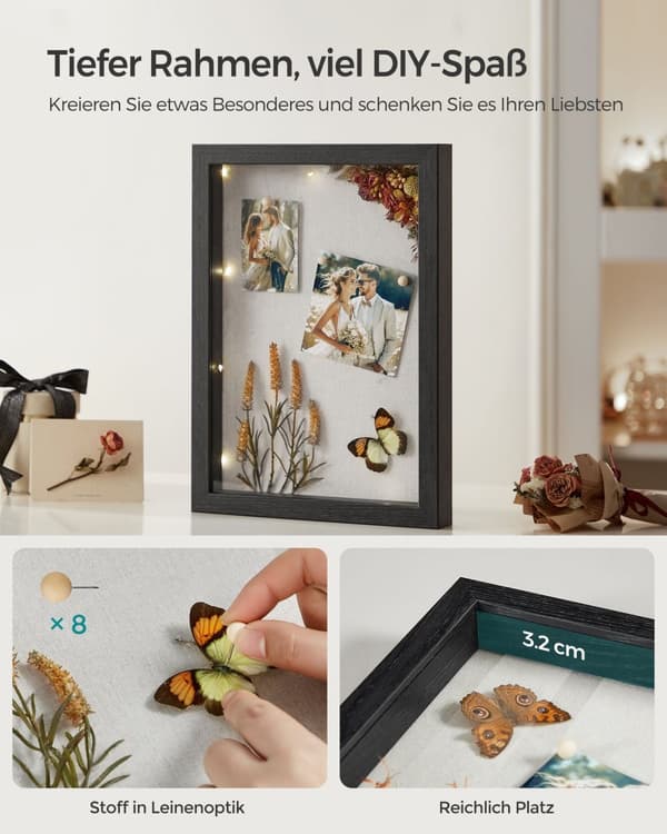 Fotoram A4 med väggkrokar ask svart