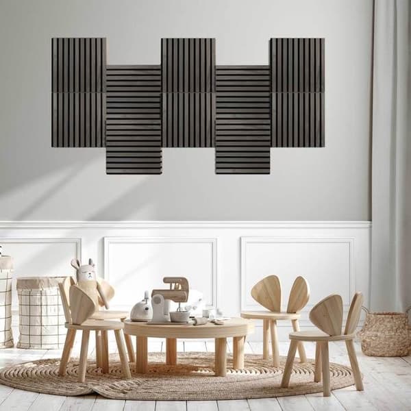 PROVISTON Akustiska 3D väggpaneler 400 x 400 x 21 mm Lameller i MDF med träfån, mörk ekfärg Filttyg...
