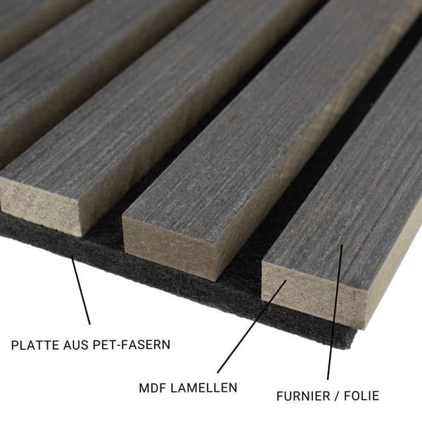 PROVISTON Akustiska 3D väggpaneler 400 x 400 x 21 mm Lameller i MDF med träfån, mörk ekfärg Filttyg...