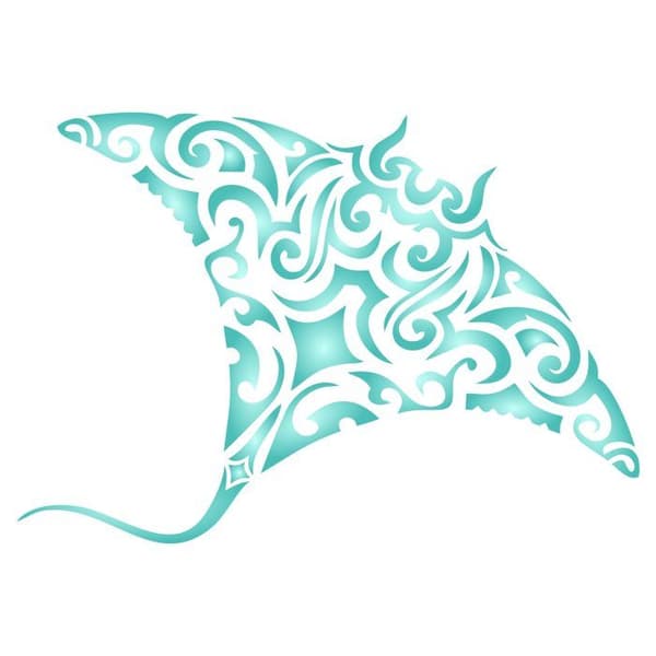 Stencil företags väggdekorationsobjekt - GB-SB2748M - Återanvändbar väggstencil med maoristil manta ray-motiv M
