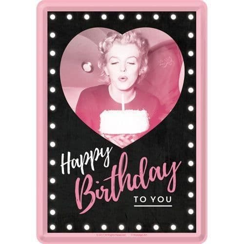 Metallplakett 14 x 10 cm 'Happy Birthday to you' med Marylin Monroe
