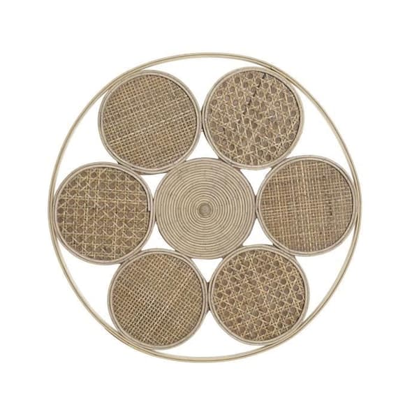Väggdekoration - RATTAN - Cirklar Rund Design - Naturlig färg - 45cm - Hängande vägglampa