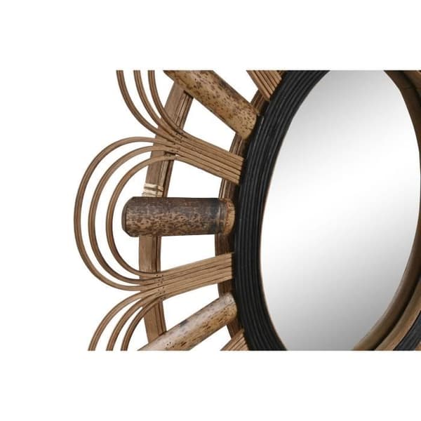 väggspegel svart glas brun kolonial bambu (60 x 2 x 60 cm)