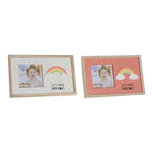 Fotoram DKD Home Decor Regnbåge Rosa Vit Barn Trä MDF (25 x 1 x 16 cm) (2 antal)