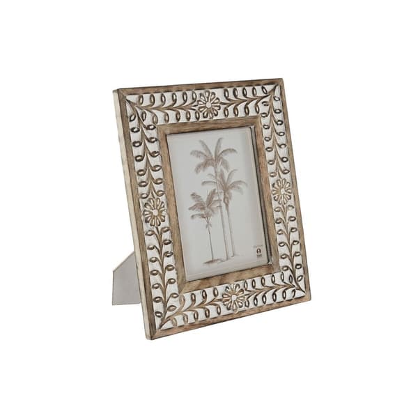 Fotoram Home ESPRIT Vit Naturell Glas Mangoträ Blomster Indier 26,5 x 2 x 31,5 cm