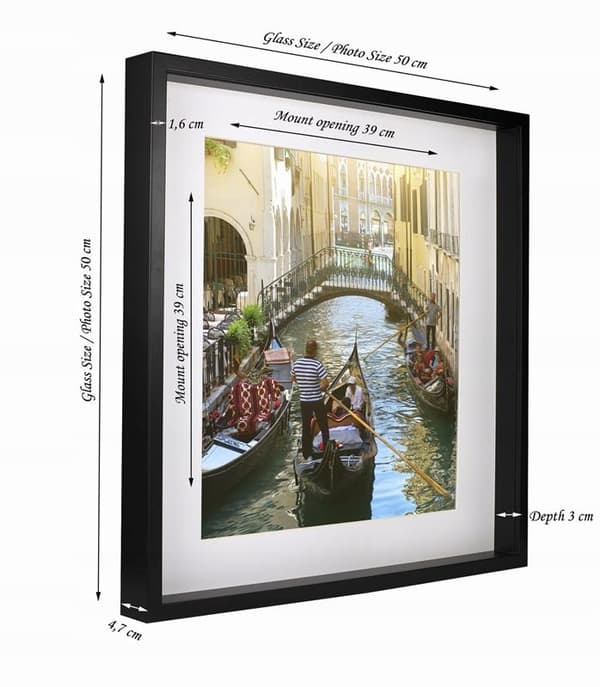 BOX 3D ramme 50x50 cm til fotos dyb sort