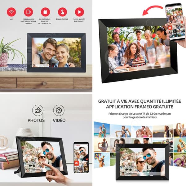 INN Digital fotoram 10,1 tum 1280x800 HD WIFI ABS flerspråkig pekskärm med 32G Space och Frameo App elektronisk fotoram