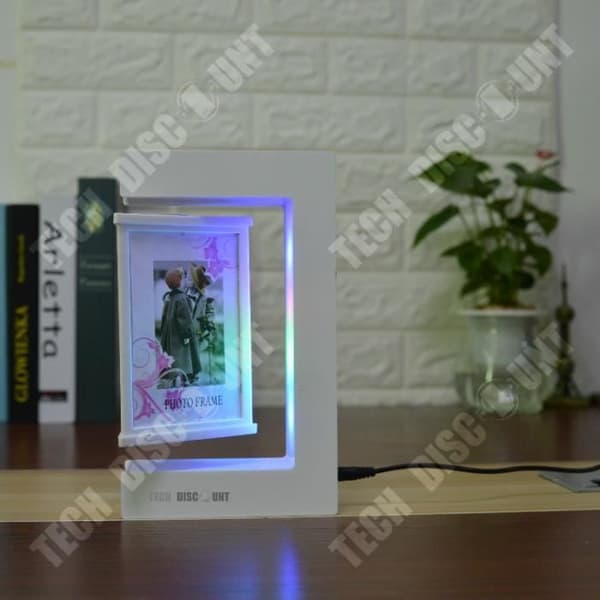 TD® Creative tresidig hängande magnetisk levitation fotoram fyra led-lampor för presentdekoration mode vit färg