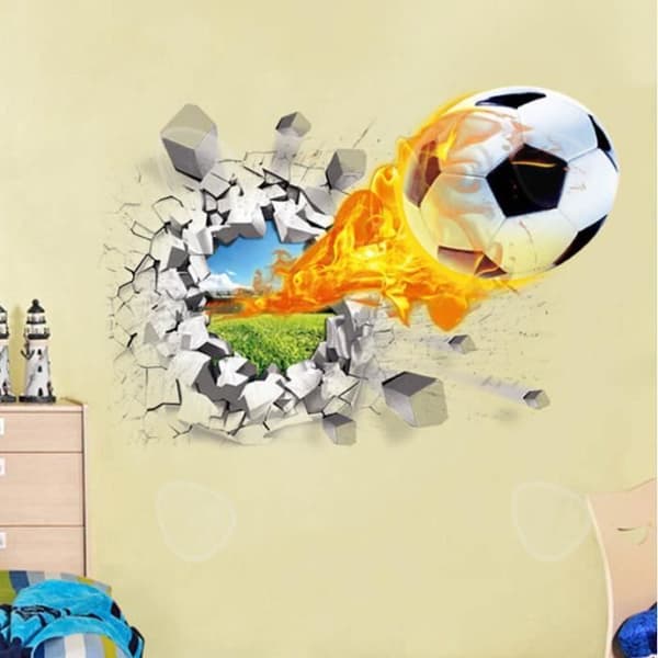 CONFO® Fiery 3D tredimensionella trasiga väggdekaler kreativ personlighet fotboll bil heminredning sovrum TV