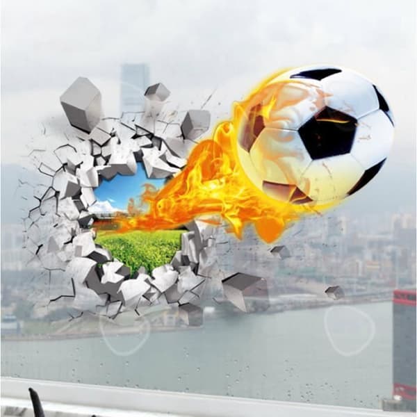 CONFO® Fiery 3D tredimensionella trasiga väggdekaler kreativ personlighet fotboll bil heminredning sovrum TV