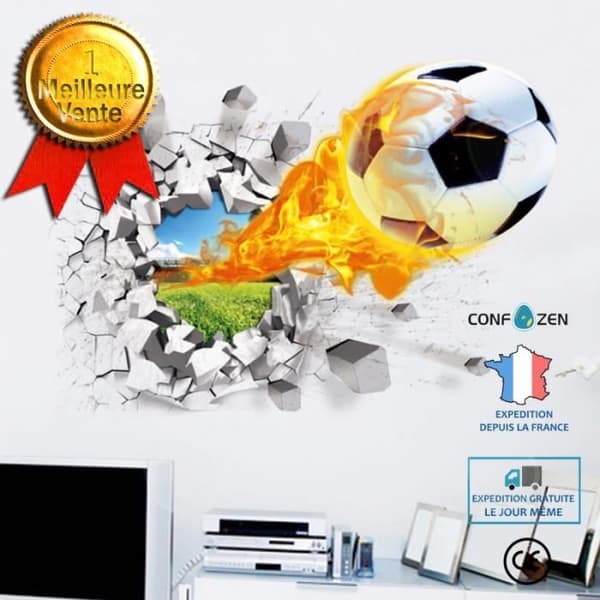 CONFO® Fiery 3D tredimensionella trasiga väggdekaler kreativ personlighet fotboll bil heminredning sovrum TV