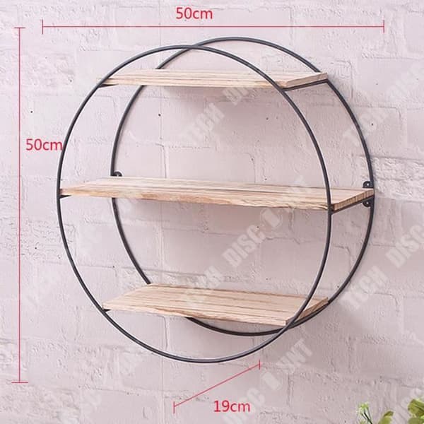 TD® Vardagsrum vägghängande retro kreativt massivt trä smidesjärn rund hylla display hylla mellanvägg dekoration