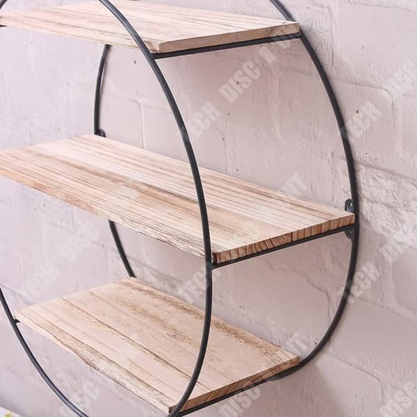 TD® Vardagsrum vägghängande retro kreativt massivt trä smidesjärn rund hylla display hylla mellanvägg dekoration