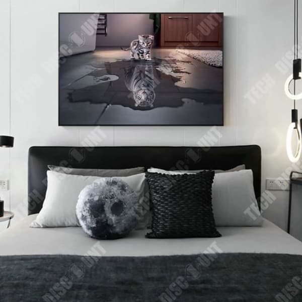 TD® Katt och tiger reflektion oljemålning tecknat tryck intryck vardagsrum barnrum dekorativ målning 50*75